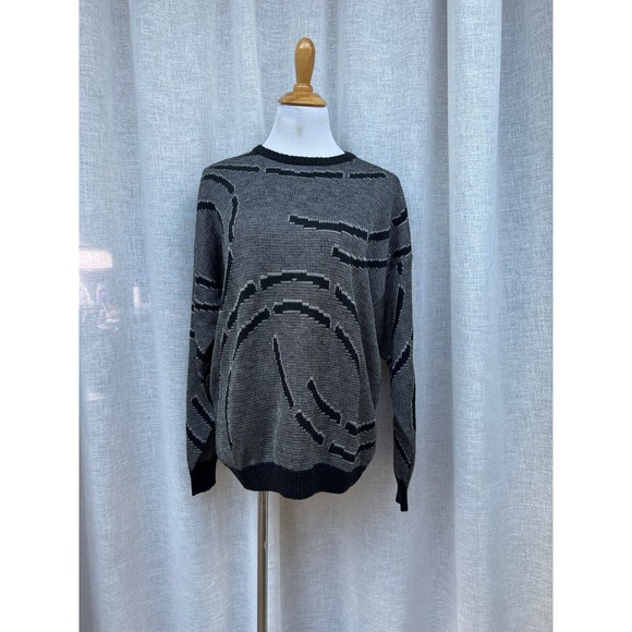 1990 Mondo Italy knitted crew neck sweater black off white abstract arch pattern